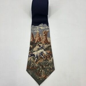 A ROGERS HUNTING DOG TIE MENS CLASSIC  NECK OUTDOORS SPORTING VINTAGE 90S NWOT